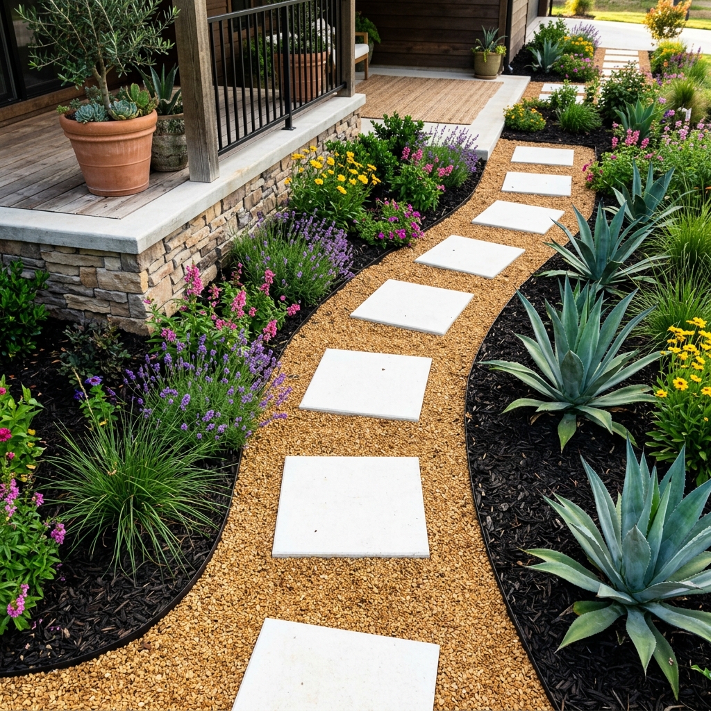 Stepping stones and agave garden bed